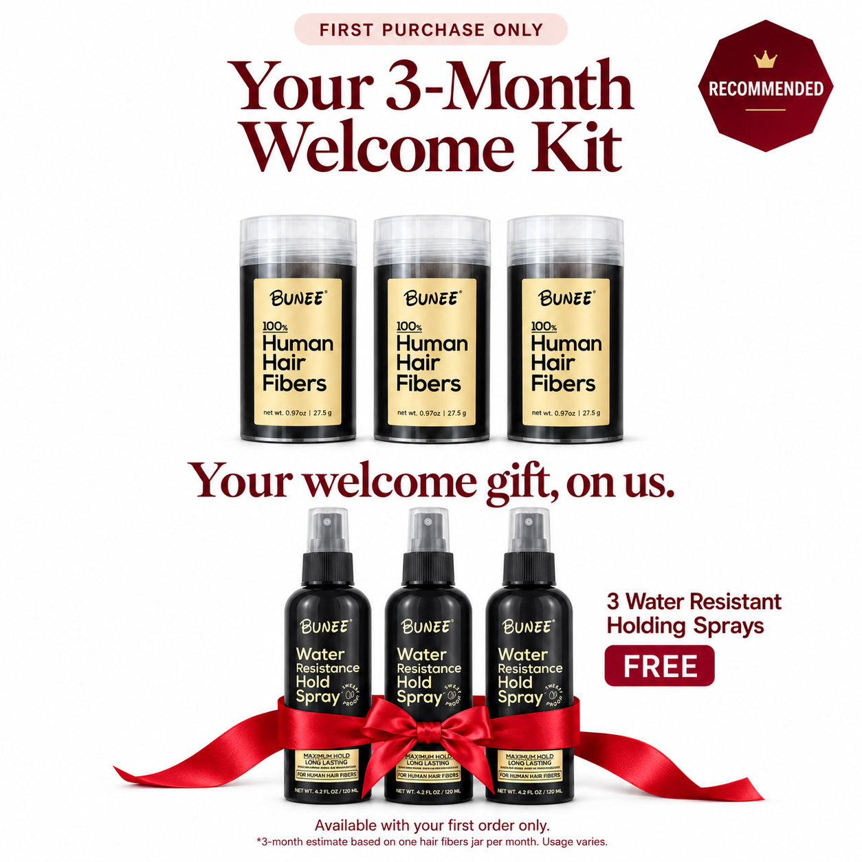 Three bottles with three free holding sprays and a Hairline Optimiser
